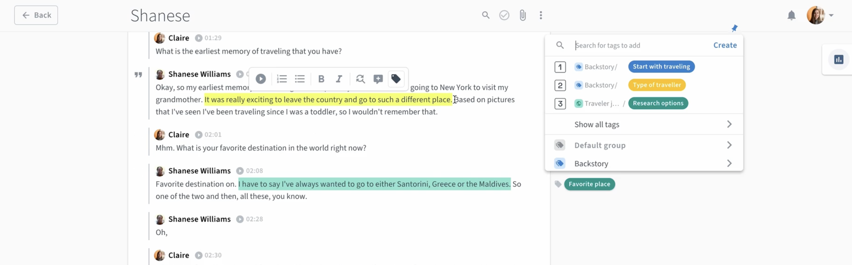 A screenshot from a user session in a research repository
