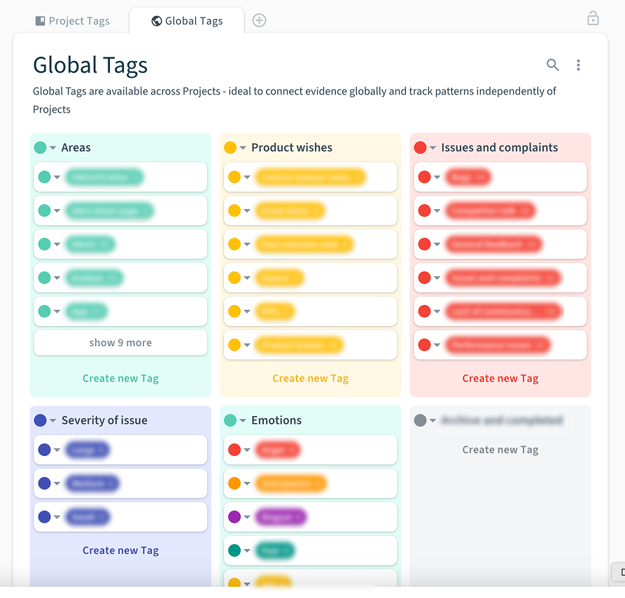 A screenshot of taxonomy inside of research repository